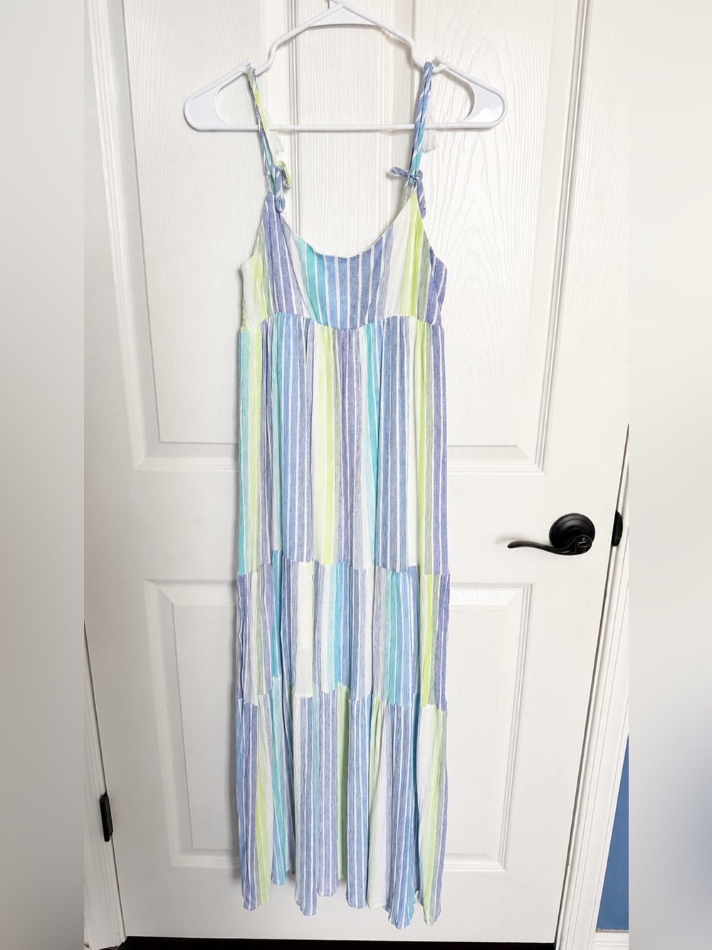 In The Beginning Los Angeles Striped Layered Tie-Shoulder Maxi Dress Small